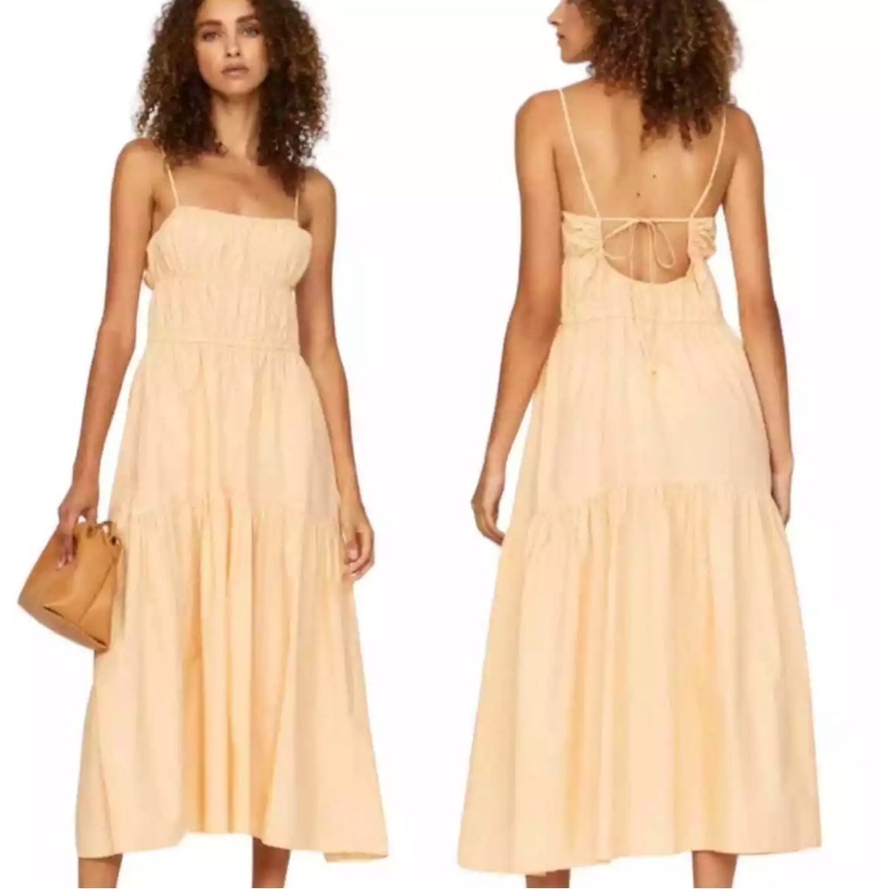 Vince NWT Ruched Tie-Back Camisole Dress Peach Scoop Neck Elastic Waist